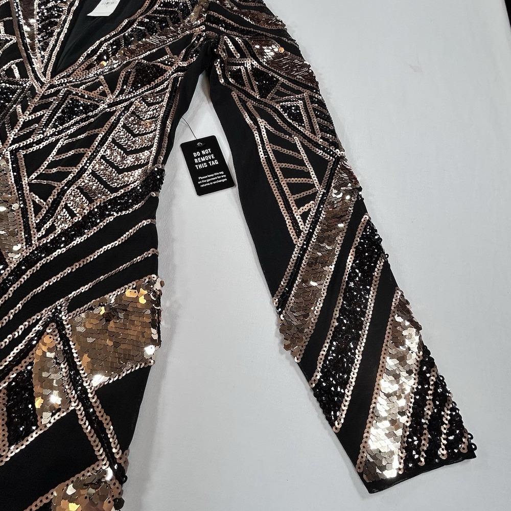NEW EXPRESS Black Gold Sequin Geometric Bodycon Dress S Glam Holiday Party $118 - Picture 6 of 16